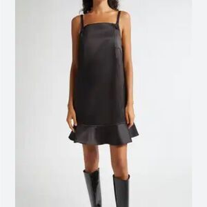 NWT GANNI Duchesse Satin Mini Dress in Black, Size 42 (US 10/12)